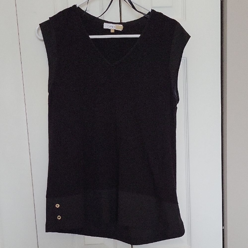 Calvin Klein Black V-Neck Blouse